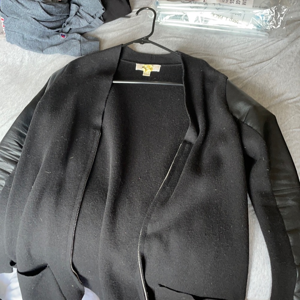 Michael kors sweater coat with leather sleeves